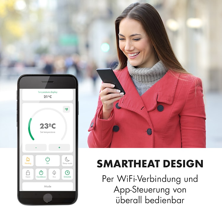 Bornholm Smart Konvektions-Heizgerät 2000W WiFi LED-Display Timer IP24 Standgerät Wandinstallation Weiß