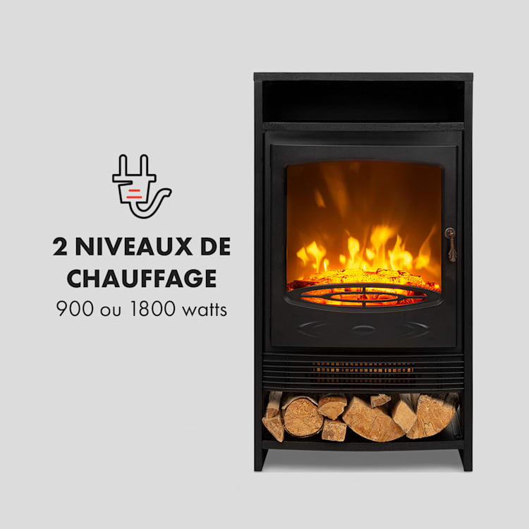 Bergamo Cheminée électrique thermostat 900W / 1800W design bois noir