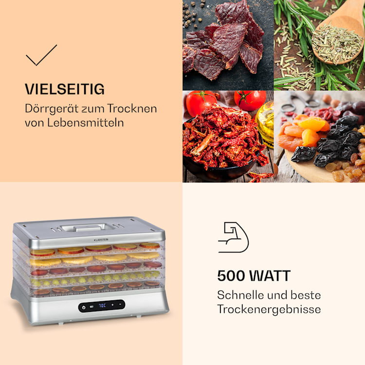 Silver Jerky Dörrautomat 500W LED-Display BPA-frei 35-70 °C
