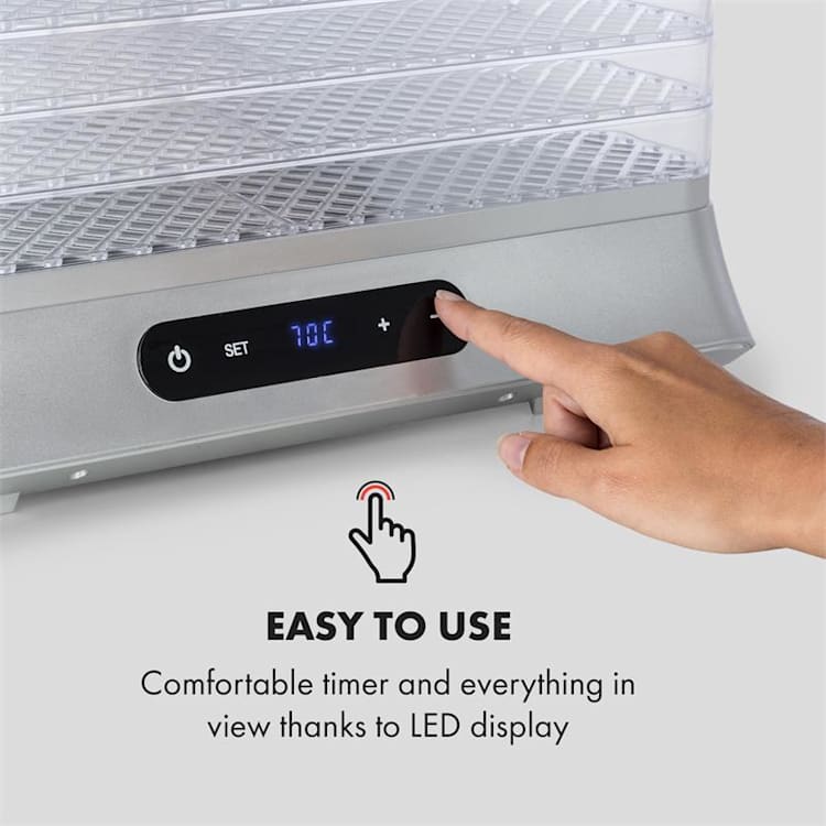 Silver, szárítógép, 500 W, LED kijelző, BPA nélkül, 35 – 70 °C, ezüstszínű