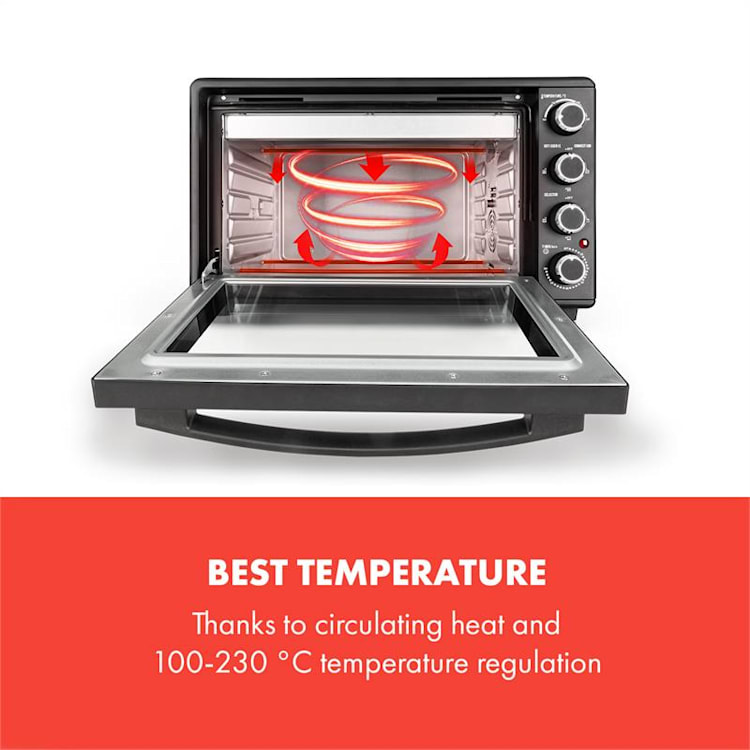 Masterchef 45, mini cuptor, 45 l, 2000W, 100 – 230 °C, cronometru, negru 45 Ltr | Negru