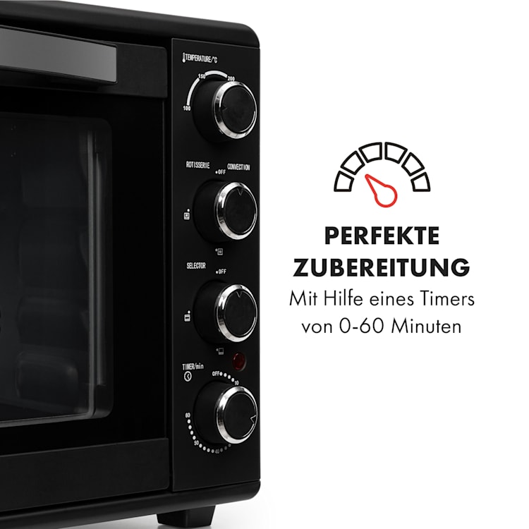 Masterchef 60 Mini-Backofen 60l 2000W 100-230 °C Timer schwarz 60 Ltr | Schwarz