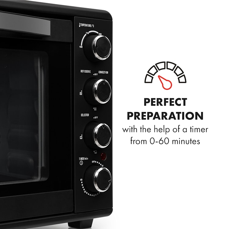 Masterchef 60, mini cuptor, 60 l, 2000W, 100 – 230 °C, cronometru, negru 60 Ltr | Negru