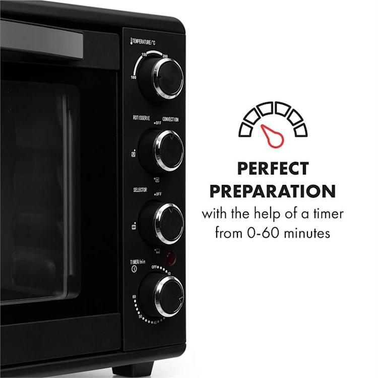 Masterchef 60, mini piekarnik, 60 l, 2000 W, 100 - 230 °C, wyłącznik czasowy, czarny Czarny | 60 Ltr