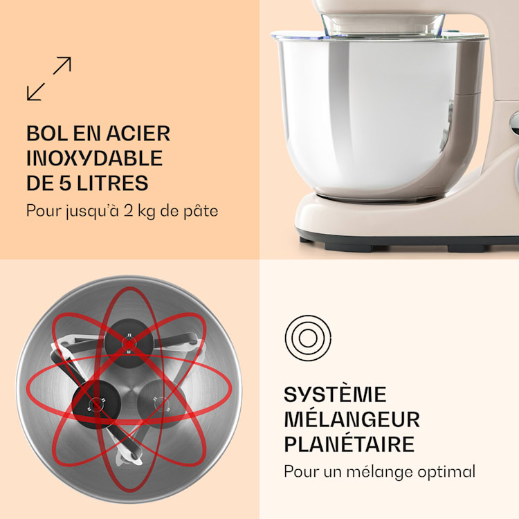 Bella Pico 2G Robot de cuisine 5 litres 6 vitesses 1200W - crème Crème