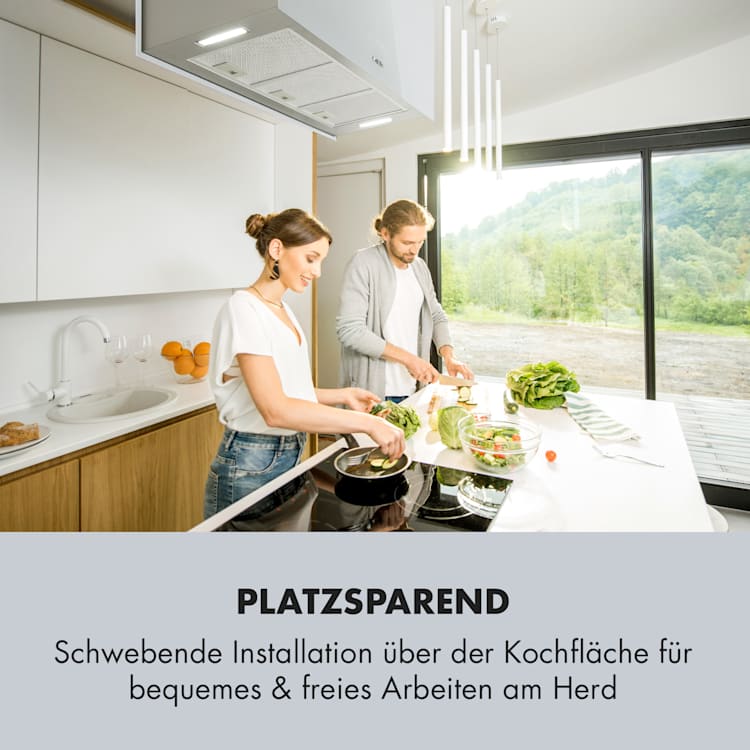 Kronleuchter XL Inselabzugshaube 90cm Umluft 590m³/h LED Touch weiß Weiß