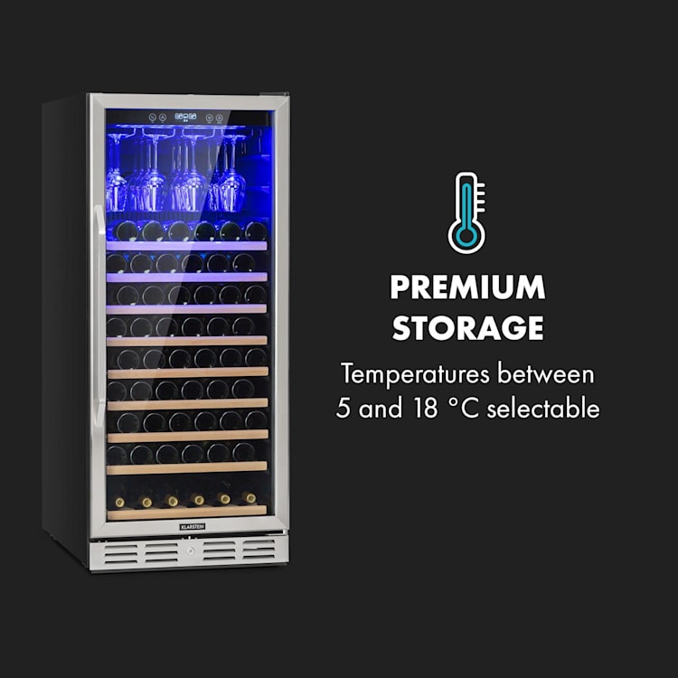 Vinovilla 127 Großraum-Weinkühlschrank 331L 127 Fl. LED Glastür Edelstahl 331 Liter | 1 Kühlzone