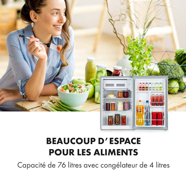 Delaware Réfrigérateur 76 litres / congélateur 4 litres A++ - Gris Gris Argent