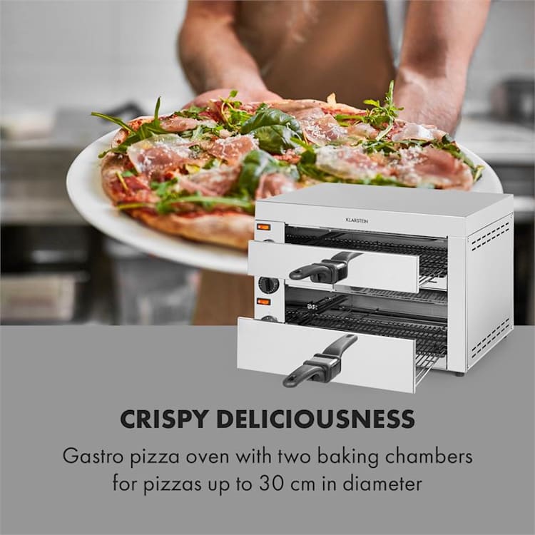 Vesuvio II, pizzasütő kemence, Gastro, 2 kamra, 2260 W, 300 °C, nemesacél, ezüstszínű 2 fülkék