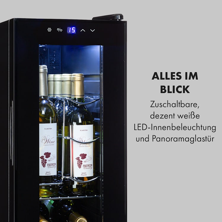 Shiraz 12 Slim Uno Weinkühlschrank 32l/12Fl.Touch 85 W 5-18 °C LED 32 Liter / 12 Flaschen | Schwarz