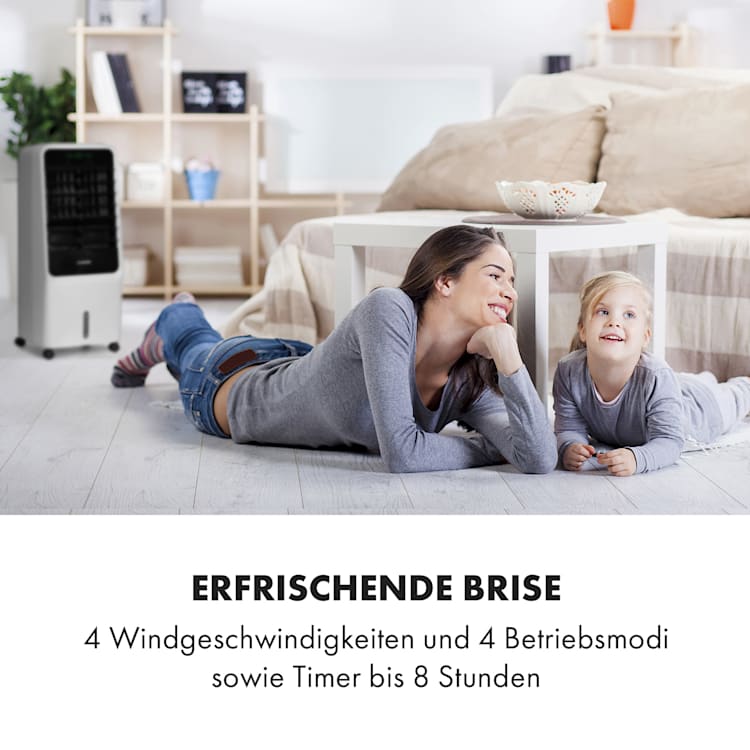 Townhouse 3-in-1 Luftkühler Ventilator Luftbefeuchter 396 m³/h | 110 Watt | 7 Liter | 4 Geschwindigkeiten | 4 Modi | Fernbedienung | mobil Hellgrau