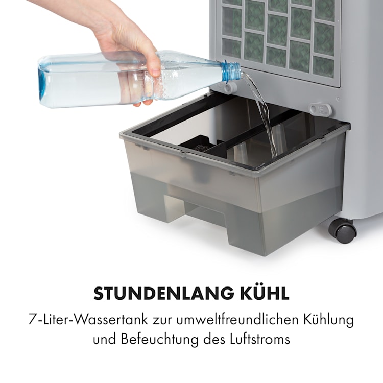 Townhouse 3-in-1 Luftkühler Ventilator Luftbefeuchter 396 m³/h | 110 Watt | 7 Liter | 4 Geschwindigkeiten | 4 Modi | Fernbedienung | mobil Hellgrau