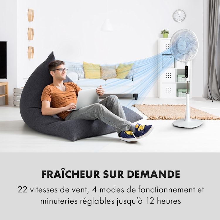Sommerwind ventilateur sur pied 16" 35W moteur CD 5544 m³/h Oscillation blanc Blanc
