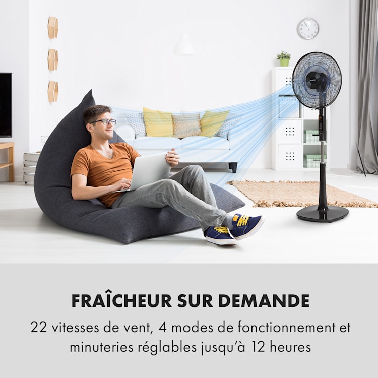 Sommerwind ventilateur sur pied 35W moteur CD 5544 m³/h Oscillation blanc Noir