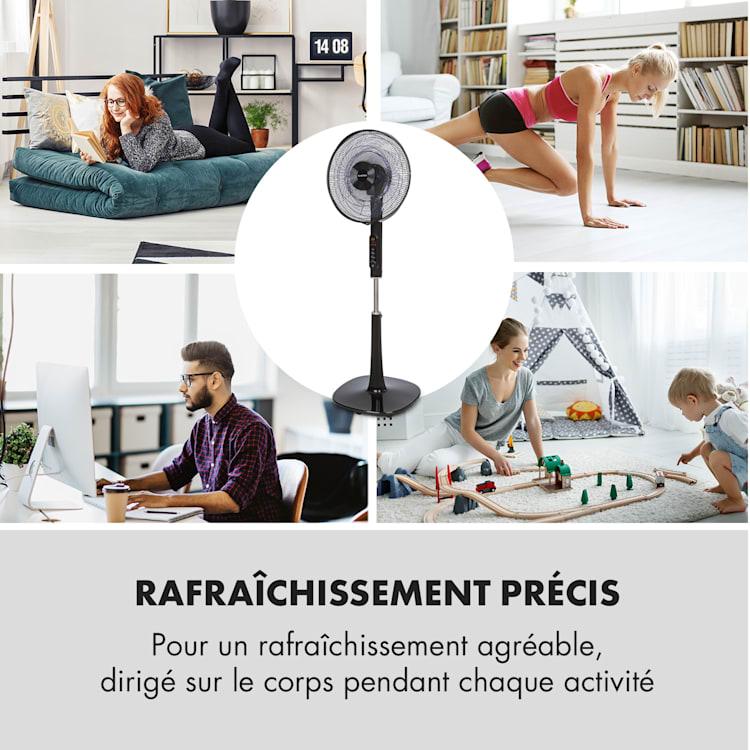 Sommerwind ventilateur sur pied 35W moteur CD 5544 m³/h Oscillation blanc Noir
