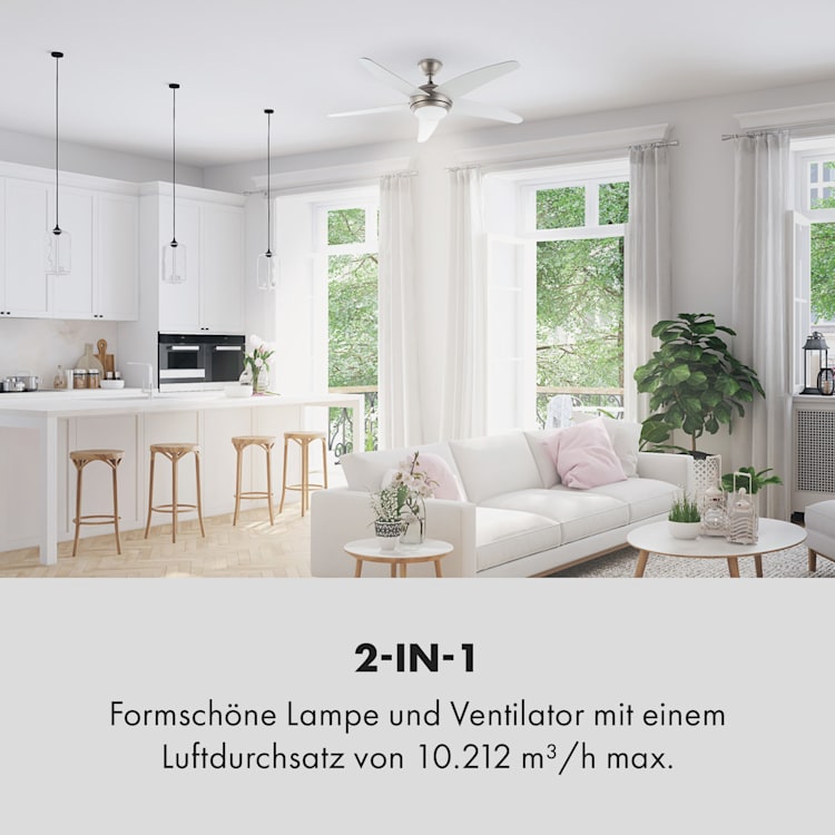 Bolero 2-in-1-Deckenventilator 134cm Leuchte 55W Fernbedienung weiß Weiß