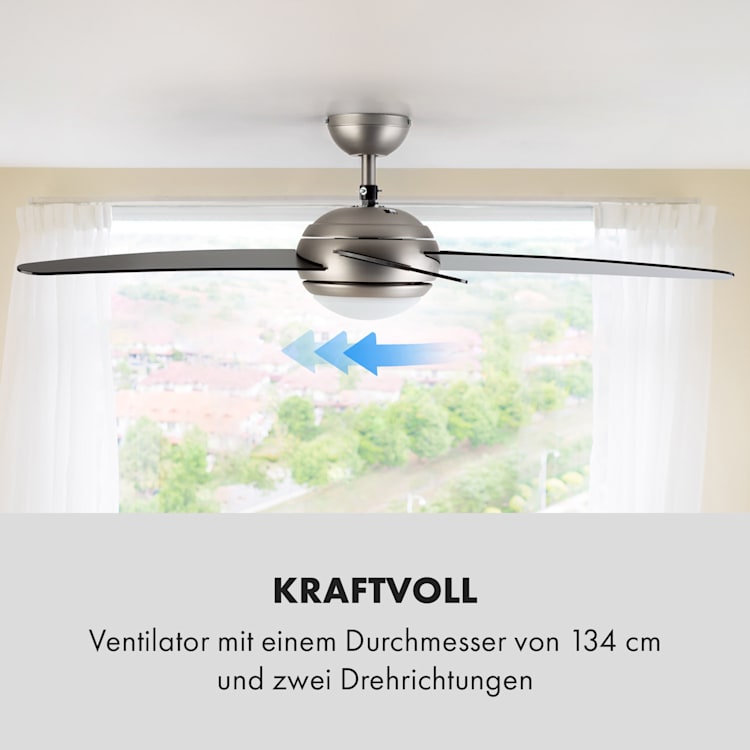 Bolero 2-in-1-Deckenventilator 134cm Leuchte 55W Fernbedienung schwarz Schwarz