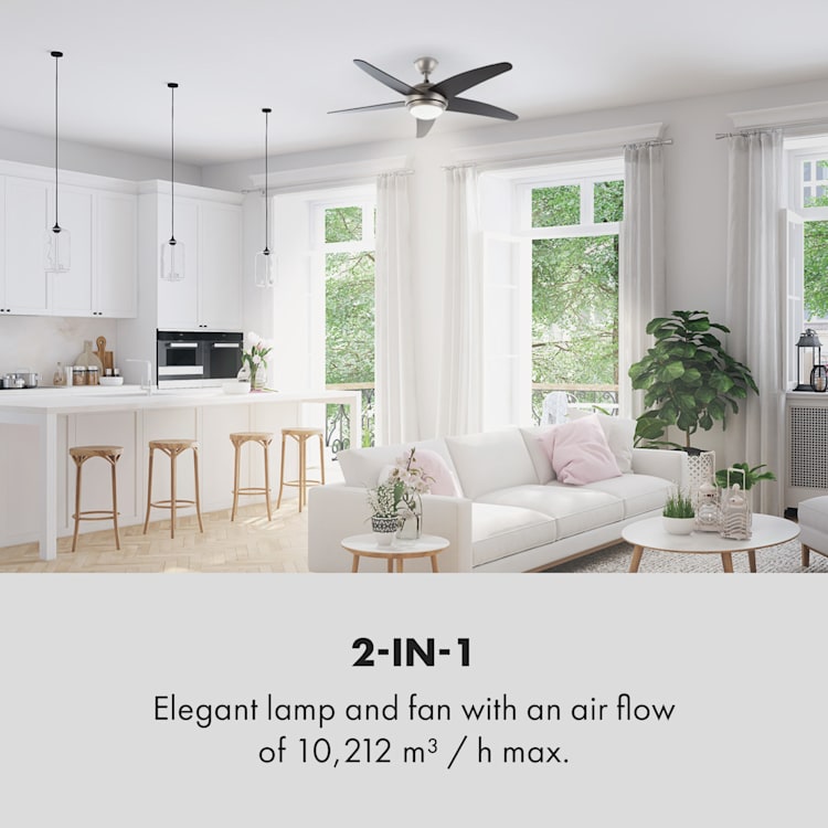 Bolero 2-in-1 Ceiling Fan 134cm Lamp 55W Remote Control Black Black