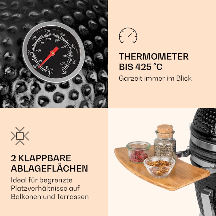 Princesize Pro Kamado-Grill 13" (33cm) Thermometer Seitenteile schwarz Schwarz
