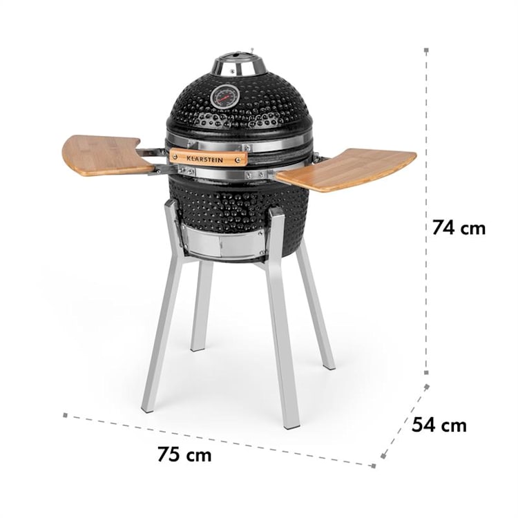 Princesize Pro, grill kamado, 13 "(33 cm), termometru, rafturi laterale, negru Negru