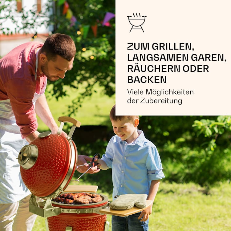 Princesize Pro Kamado-Grill 13" (33cm) Thermometer Seitenteile rot Rot