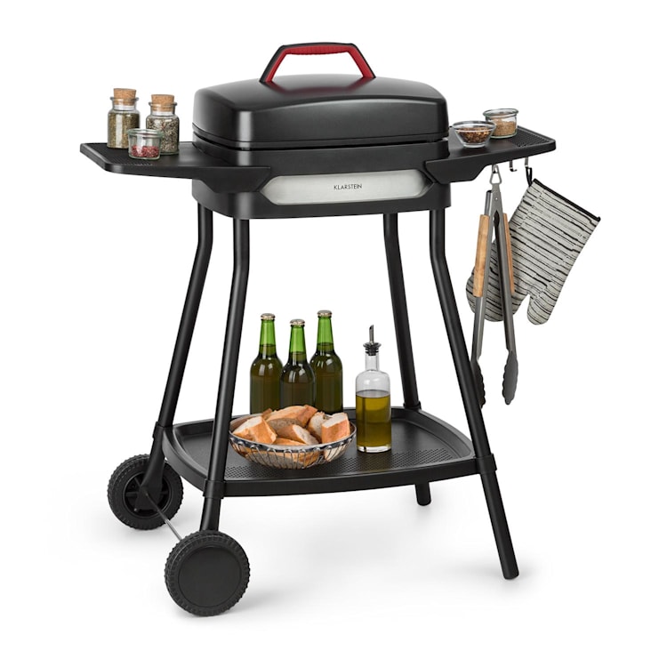 Gatsby Elektrogrill 2000W Antihaft-Grillfläche Seitentische schwarz Schwarz