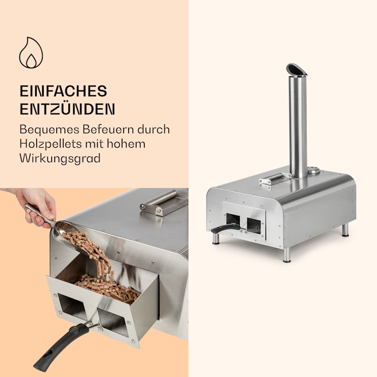 Diavolo Pizza-Pelletofen inkl. Pizzastein Thermometer Edelstahl Silber