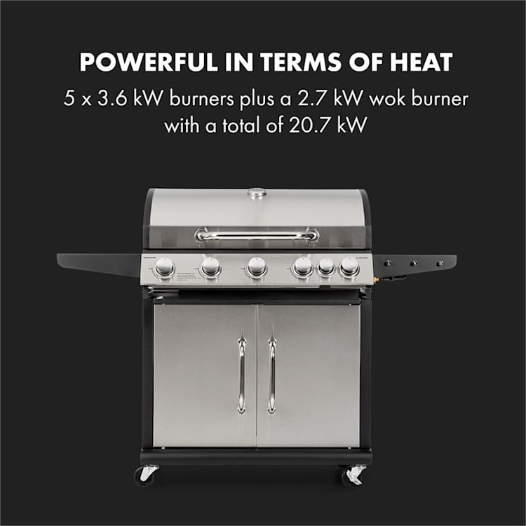 Tomahawk Gasgrill 5x3,6 kW + 2,7 kW Brenner 80x43,5 cm Grill Edelstahl