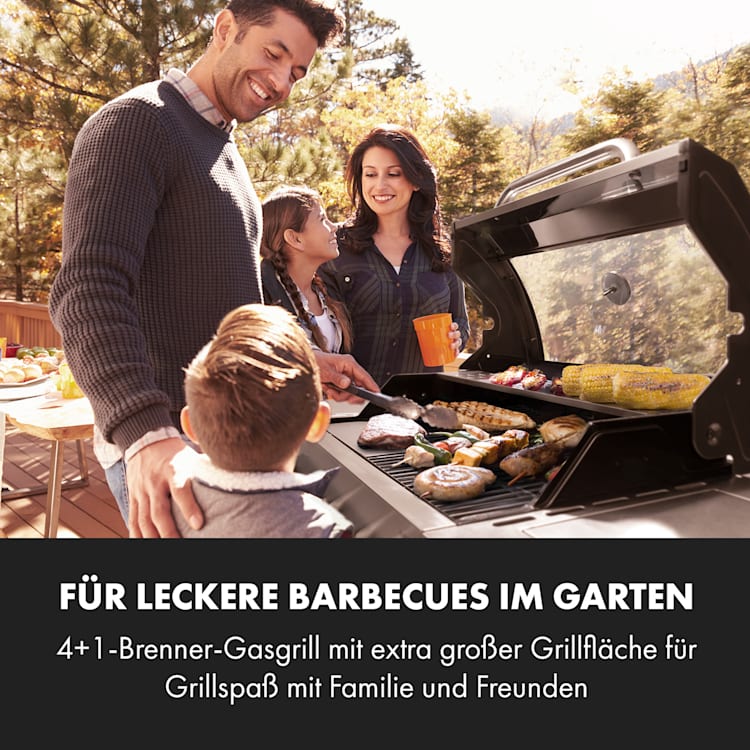 Valkyrie Gasgrill 4x3,5 kW + 3,15 kW Brenner 74x44 cm Grill Sichtfenster Edelstahl 5 Brenner
