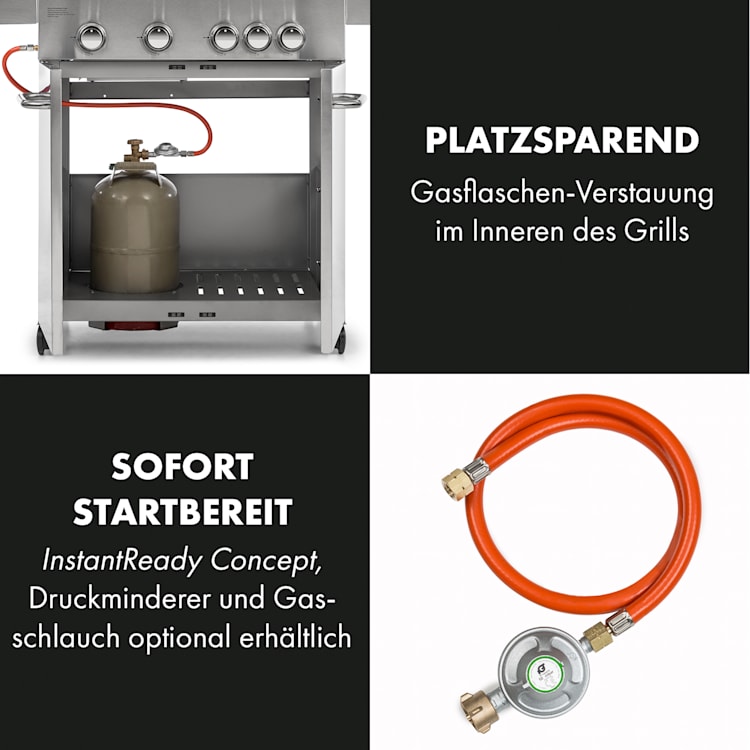 Valkyrie Gasgrill 4x3,5 kW + 3,15 kW Brenner 74x44 cm Grill Sichtfenster Edelstahl 5 Brenner