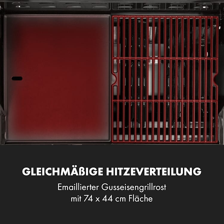 Valkyrie Gasgrill 4x3,5 kW + 3,15 kW Brenner 74x44 cm Grill Sichtfenster Edelstahl 5 Brenner