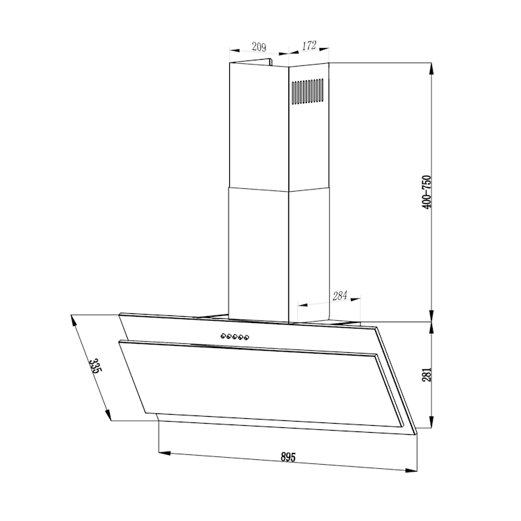 Alessia Extractor Hood Head-Free Hood 350 m³ / h Push Control Black 90 cm