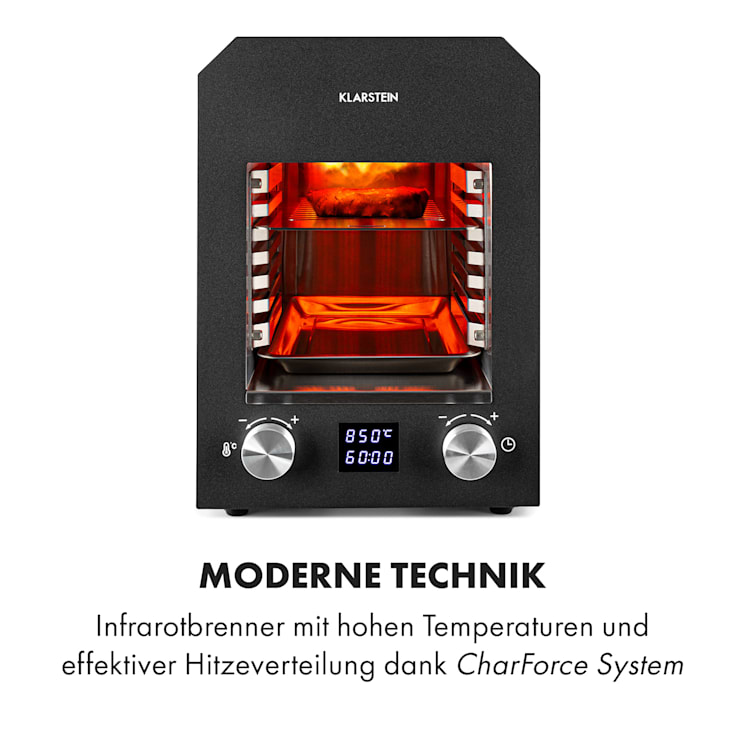 Hannibal Hochtemperaturgrill Indoor 2.200W 850°C Edelstahl schwarz Schwarz