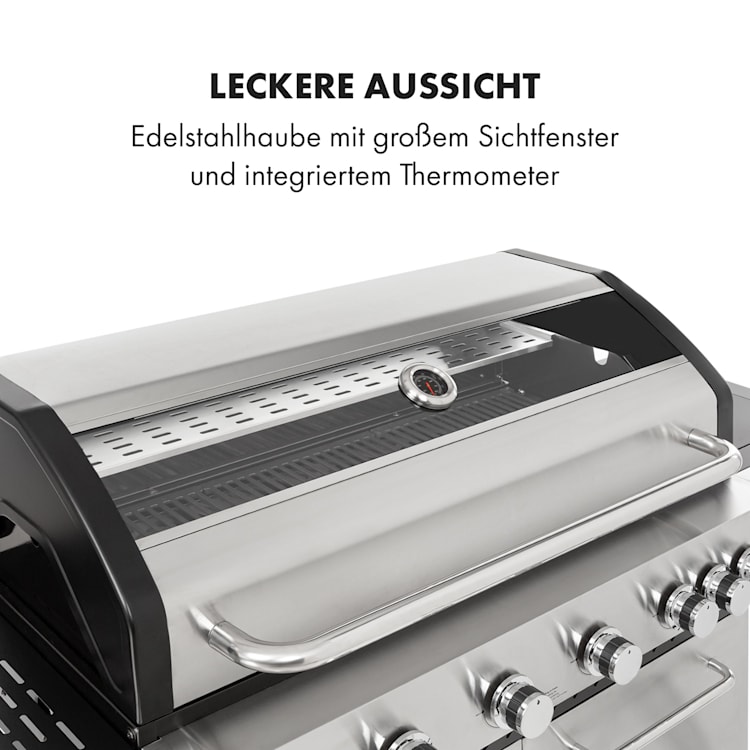 Valkyrie Gasgrill 6x3,2 + 2,9 kW Sichtfenster 94x42 cm Grill Edelstahl 7 Brenner