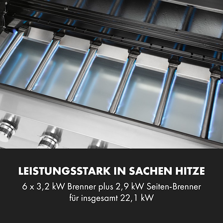 Valkyrie Gasgrill 6x3,2 + 2,9 kW Sichtfenster 94x42 cm Grill Edelstahl 7 Brenner