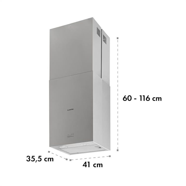 Structura Inselabzugshaube | EEK: A | Abluft/Umluft | 3 Stufen | Luftumwälzung: 641 m³/h max. | 41 x 35,5 cm | LED-Beleuchtung | optionale Ausstattung mit Aktivkohlefiltern | Dunstabzugshaube | Inselhaube | Edelstahl Silber