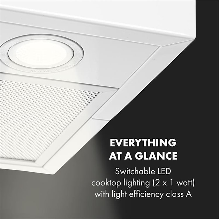 Structura hotte aspirante recyclage et évacuation de l'air, 641m³/h max, classe A, LED, blanche Blanc