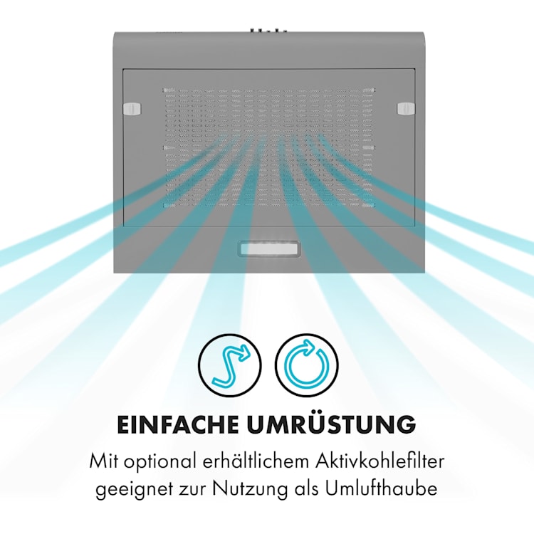 Capannina Unterbau-Abzugshaube 60cm 166m³/h LED Edelstahl Druckknöpfe | Grau