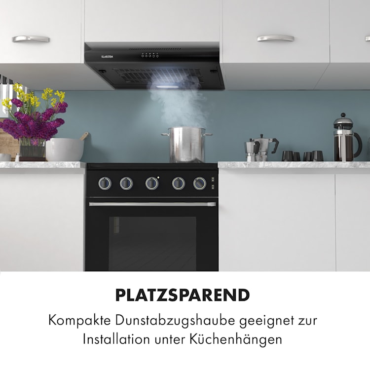 Capannina Unterbau-Abzugshaube 60cm 166m³/h LED Edelstahl schwarz Druckknöpfe | Schwarz