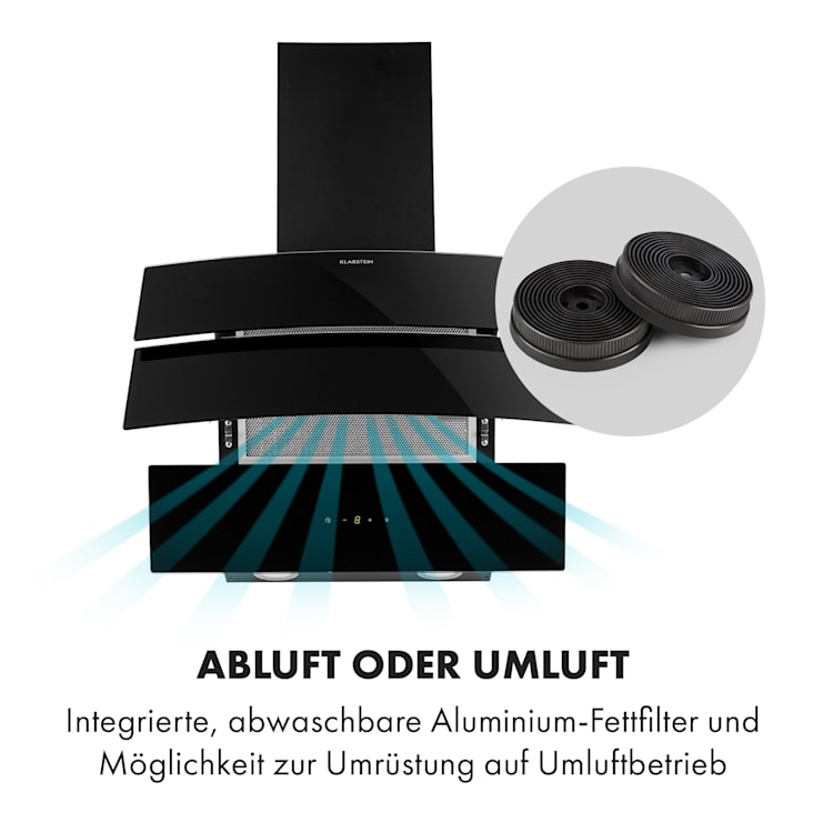 Antonia Dunstabzugshaube kopffrei 60cm 350m³/h Touch-Bedienfeld EEK B Glas schwarz 60 cm | Schwarz