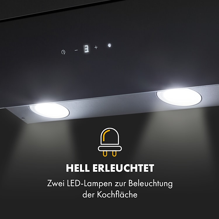 Antonia Dunstabzugshaube kopffrei 60cm 350m³/h Touch-Bedienfeld EEK B Glas schwarz 60 cm | Schwarz