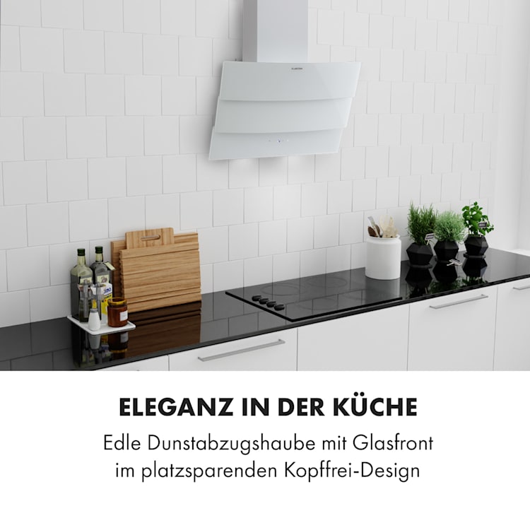 Antonia Dunstabzugshaube kopffrei 60cm 350m³/h Touch-Bedienfeld EEK B Glas weiß 60 cm | Weiß