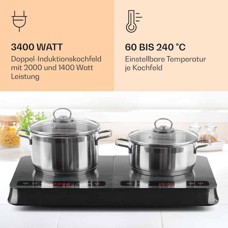 InnoChef Induktionskochfeld 3400W Touch Control Glaskeramik Dunkelgrau