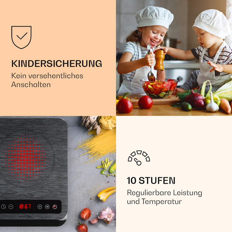 InnoChef Induktionskochfeld 3400W Touch Control Glaskeramik Dunkelgrau