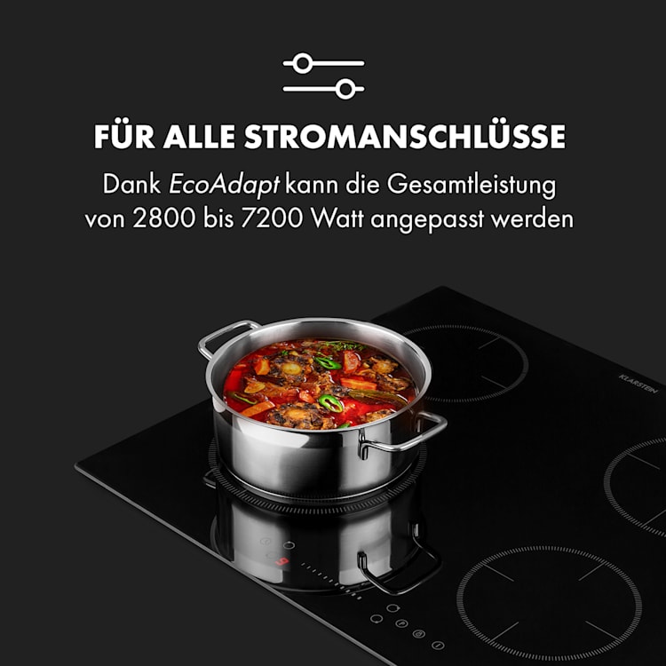 Virtuosa EcoAdapt Induktionskochfeld 4 Zonen 7200W Glas schwarz
