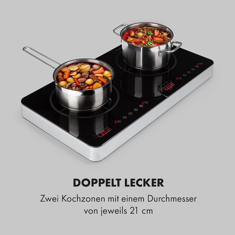 Cookio Kochfeld | Doppel-Induktionskochplatte | freistehend | 3500 Watt | Abschaltautomatik | 60 bis 240 °C | Timer: 1 bis 240 min | 8 / 10 Leistungsstufen | SenseControl: Touch-Bedienfeld | LED-Display | Glaskeramik
