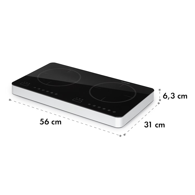Cookio Kochfeld | Doppel-Induktionskochplatte | freistehend | 3500 Watt | Abschaltautomatik | 60 bis 240 °C | Timer: 1 bis 240 min | 8 / 10 Leistungsstufen | SenseControl: Touch-Bedienfeld | LED-Display | Glaskeramik