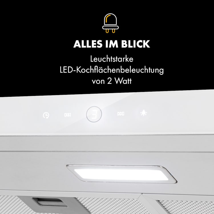Contempo Neo Unterbau-Dunstabzugshaube 60cm 175m³/h LED Edelstahl Acryl weiß Weiß