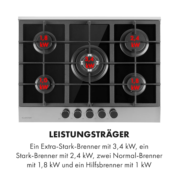 Alchemist 5 Zonen Gaskochfeld Aluminium-Brenner Glaskeramik schwarz 5
