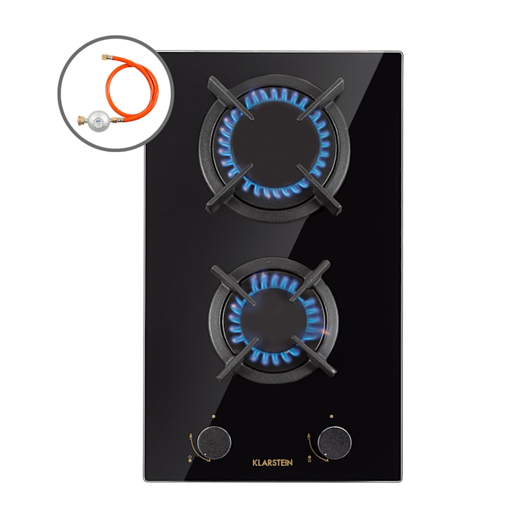 Goldflame Domino Gaskochfeld 2-flammig Messing-Brenner Glaskeramik schwarz 2